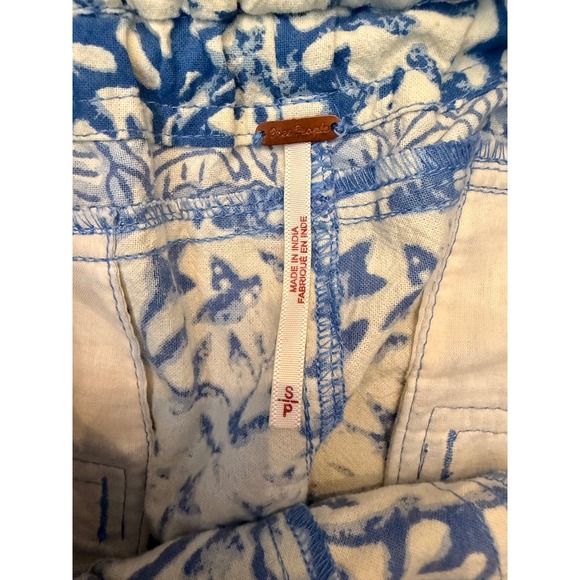 Free People Indigo Block Print Drawstring Linen Blend Pants Size S - Picture 7 of 8